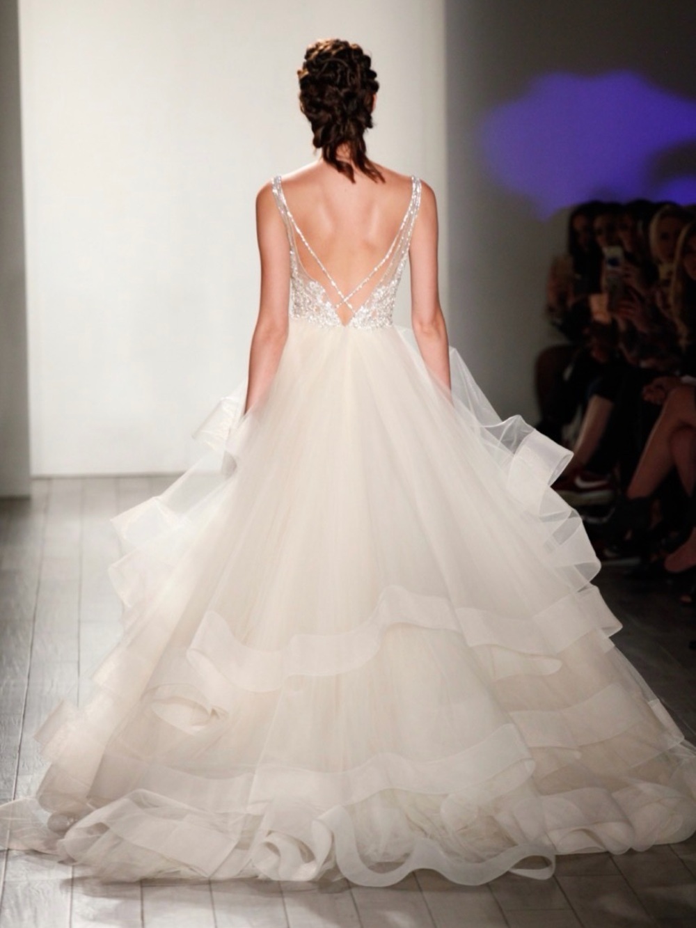 Lazaro  Swarovski Embellished Bodice Layered Tulle Wedding BallGown w/veil
